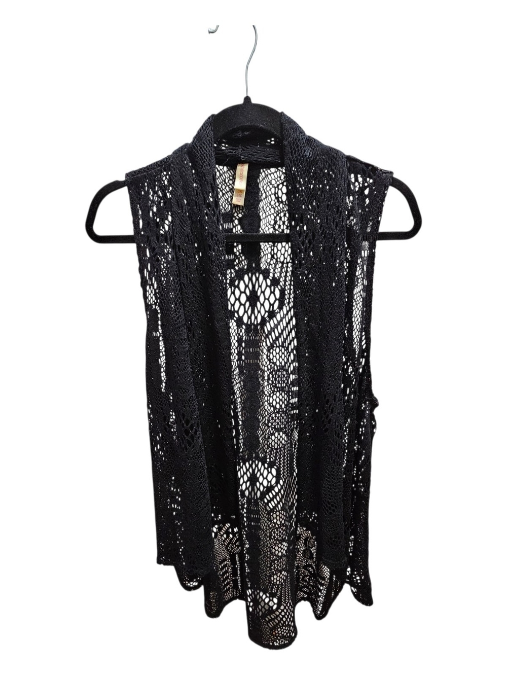 Xhilaration Black Crochet Open-Front Vest Dark Boho Whimsigoth L/XL